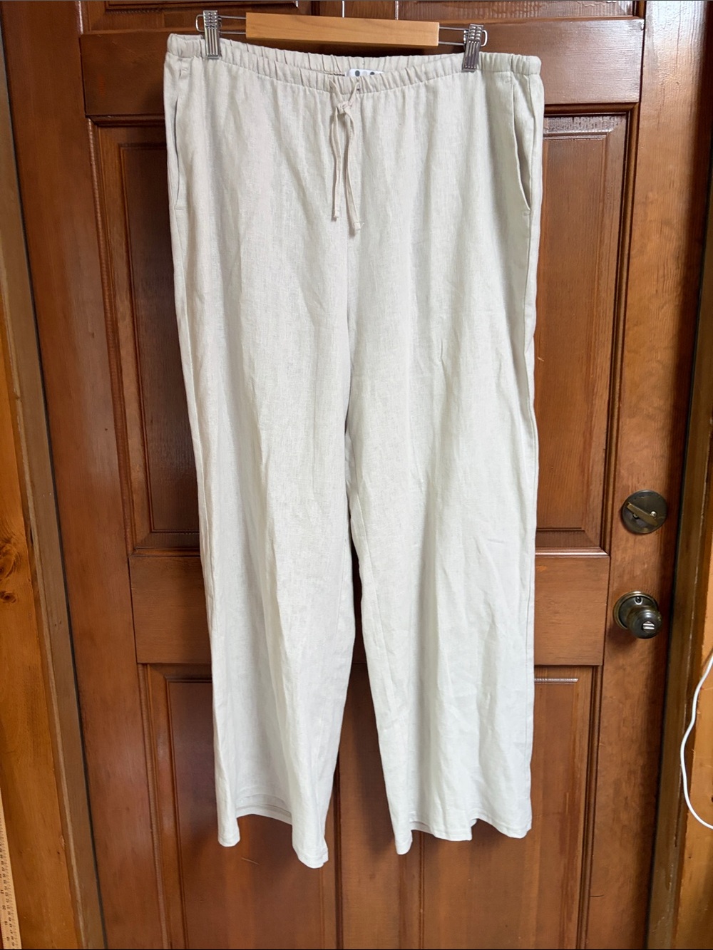 Three Dots Cream Drawstring Boot Cut Linen Pants Size XL